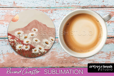 Boho Round Coaster Sublimation, Minimalist Landscape Design Sublimation OrangeBrushStudio 