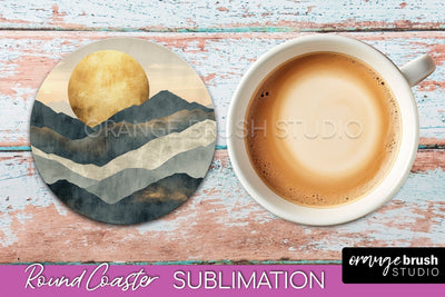 Boho Round Coaster Sublimation, Minimalist Landscape Design Sublimation OrangeBrushStudio 