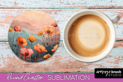 Boho Round Coaster Sublimation, Minimalist Landscape Design Sublimation OrangeBrushStudio 