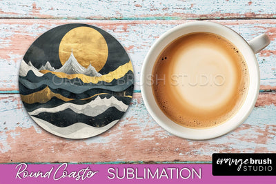Boho Round Coaster Sublimation, Minimalist Landscape Design Sublimation OrangeBrushStudio 
