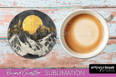 Boho Round Coaster Sublimation, Minimalist Landscape Design Sublimation OrangeBrushStudio 