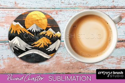Boho Round Coaster Sublimation, Minimalist Landscape Design Sublimation OrangeBrushStudio 