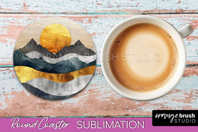 Boho Round Coaster Sublimation, Minimalist Landscape Design Sublimation OrangeBrushStudio 