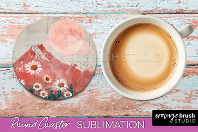 Boho Round Coaster Sublimation, Minimalist Landscape Design Sublimation OrangeBrushStudio 