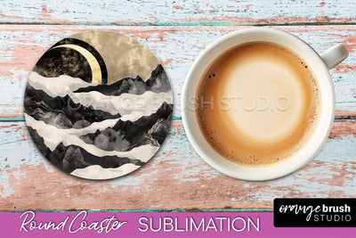 Boho Round Coaster Sublimation, Minimalist Landscape Design Sublimation OrangeBrushStudio 