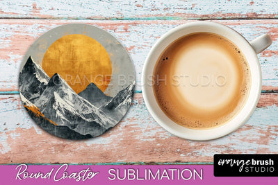Boho Round Coaster Sublimation, Minimalist Landscape Design Sublimation OrangeBrushStudio 