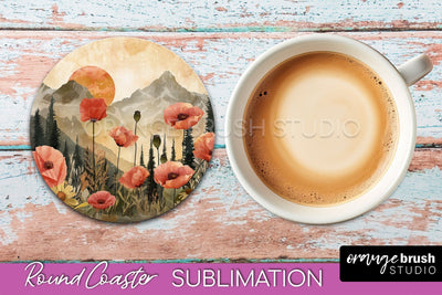 Boho Round Coaster Sublimation, Minimalist Landscape Design Sublimation OrangeBrushStudio 