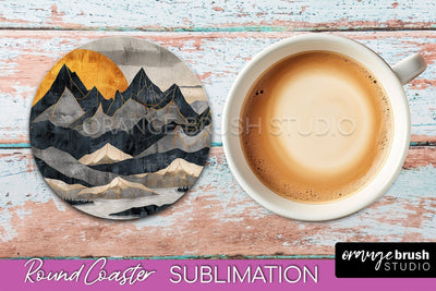 Boho Round Coaster Sublimation, Minimalist Landscape Design Sublimation OrangeBrushStudio 