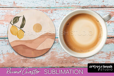 Boho Round Coaster Sublimation, Minimalist Landscape Design Sublimation OrangeBrushStudio 