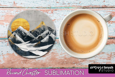 Boho Round Coaster Sublimation, Minimalist Landscape Design Sublimation OrangeBrushStudio 