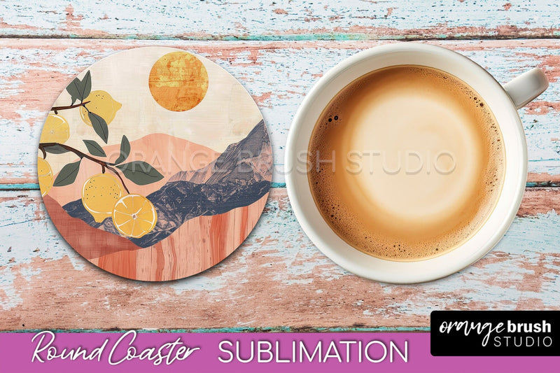 Boho Round Coaster Sublimation, Minimalist Landscape Design Sublimation OrangeBrushStudio 