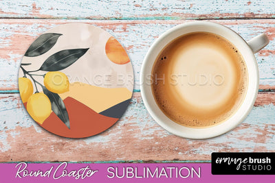 Boho Round Coaster Sublimation, Minimalist Landscape Design Sublimation OrangeBrushStudio 
