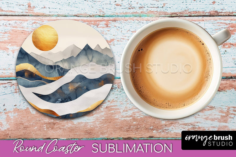 Boho Round Coaster Sublimation, Minimalist Landscape Design Sublimation OrangeBrushStudio 