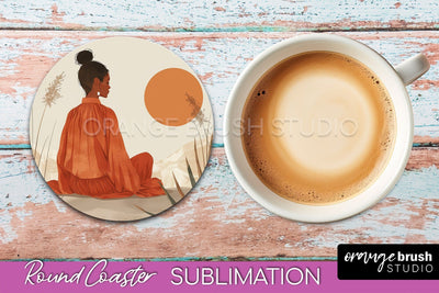 Boho Round Coaster Sublimation, Minimalist Landscape Design Sublimation OrangeBrushStudio 