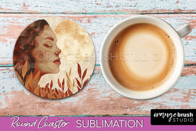 Boho Round Coaster Sublimation, Minimalist Landscape Design Sublimation OrangeBrushStudio 