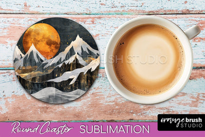 Boho Round Coaster Sublimation, Minimalist Landscape Design Sublimation OrangeBrushStudio 