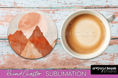 Boho Round Coaster Sublimation, Minimalist Landscape Design Sublimation OrangeBrushStudio 