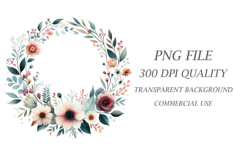 Boho Round Floral Frame Clipart Sublimation Rupkotha 