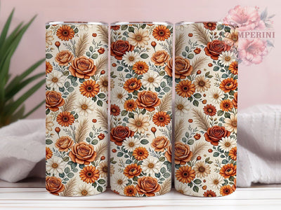 Boho Rust Floral 20oz Tumbler, Earthy Blooms, Western Style, Terracotta Tones, Desert Flora, Vintage Vibe, Warm Palette, Sublimation Wrap Sublimation Li Zamperini 