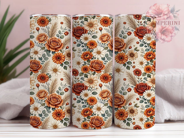 Boho Rust Floral 20oz Tumbler, Earthy Blooms, Western Style, Terracotta Tones, Desert Flora, Vintage Vibe, Warm Palette, Sublimation Wrap Sublimation Li Zamperini 