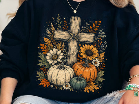 Boho Rustic Floral Pumpkin Cross Fall Jesus, Autumn Pumpkin Floral, Retro Fall Png, Fall Cross Pumpkins,Fall Christian Png, Autumn Pumpkin SVG DesignDestine 
