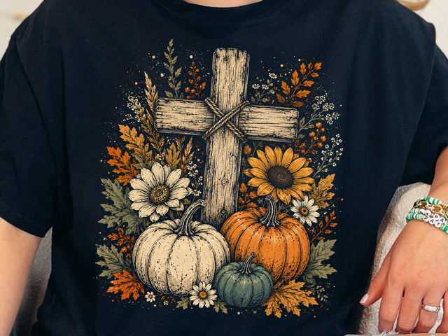 Boho Rustic Floral Pumpkin Cross Fall Jesus, Autumn Pumpkin Floral, Retro Fall Png, Fall Cross Pumpkins,Fall Christian Png, Autumn Pumpkin SVG DesignDestine 