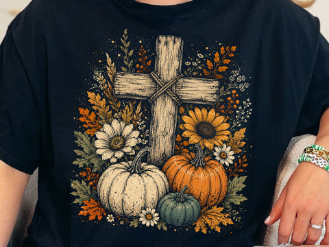 Boho Rustic Floral Pumpkin Cross Fall Jesus, Autumn Pumpkin Floral, Retro Fall Png, Fall Cross Pumpkins,Fall Christian Png, Autumn Pumpkin SVG DesignDestine 