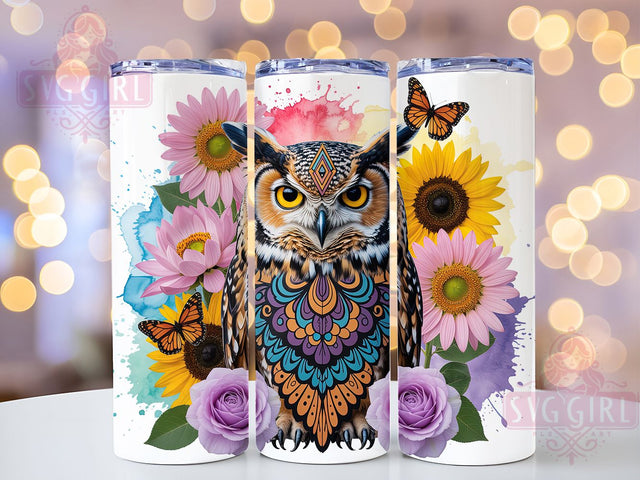 Boho Rustic Woodland Owl Tumbler Wrap, Rustic Owl Drinkware, 20Oz Sublimation Wrap, Woodland Animal Cup, Bohemian Style Gift, Nature Lover Mug, Tribal Owl Art Design Sublimation SvggirlplusArt 
