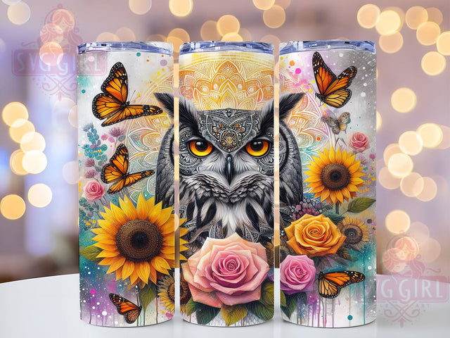 Boho Rustic Woodland Owl Tumbler Wrap, Rustic Owl Drinkware, 20Oz Sublimation Wrap, Woodland Animal Cup, Bohemian Style Gift, Nature Lover Mug, Tribal Owl Art Design Sublimation SvggirlplusArt 