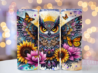 Boho Rustic Woodland Owl Tumbler Wrap, Rustic Owl Drinkware, 20Oz Sublimation Wrap, Woodland Animal Cup, Bohemian Style Gift, Nature Lover Mug, Tribal Owl Art Design Sublimation SvggirlplusArt 