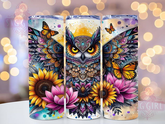 Boho Rustic Woodland Owl Tumbler Wrap, Rustic Owl Drinkware, 20Oz Sublimation Wrap, Woodland Animal Cup, Bohemian Style Gift, Nature Lover Mug, Tribal Owl Art Design Sublimation SvggirlplusArt 