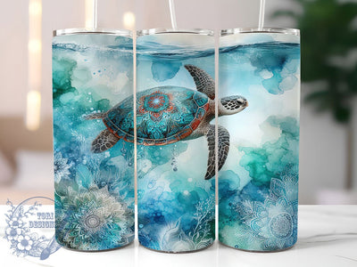 Boho Sea Turtle Tumbler, Ocean Lover Tumbler, 20oz Tumbler Wrap, Sublimation Design, Coastal Bohemian Gift, Artistic Turtle Wrap, Marine Life Tumbler Sublimation ToriDesigns 