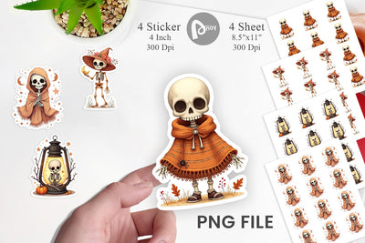 Boho Skeleton Halloween Sticker Sublimation artnoy 