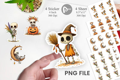 Boho Skeleton Halloween Sticker Sublimation artnoy 