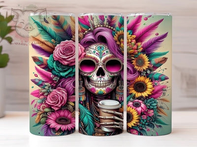 Boho Skeleton Headdress Tumbler, Boho Coffee Tumbler, Skeleton Tumbler Design, Funny Tumbler Wrap, Headdress Tumbler, 20oz Skinny Tumbler, Bohemian Sublimation Wrap Sublimation Lara' s Designs 