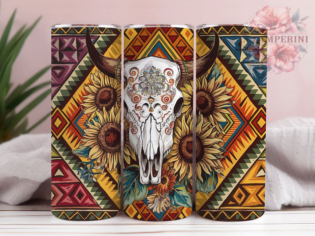 Boho Skull Aztec Western Tribal Tumbler, Skull Tumbler, Aztec Tumbler, Western Tumbler, Tribal Tumbler, 20oz Sublimation Wrap, Artistic Tumbler Sublimation Li Zamperini 