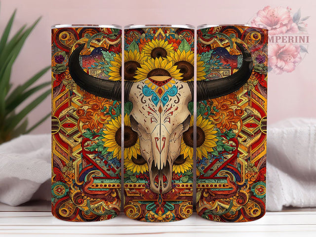 Boho Skull Aztec Western Tribal Tumbler, Skull Tumbler, Aztec Tumbler, Western Tumbler, Tribal Tumbler, 20oz Sublimation Wrap, Artistic Tumbler Sublimation Li Zamperini 