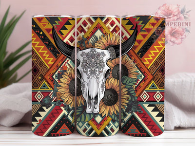 Boho Skull Aztec Western Tribal Tumbler, Skull Tumbler, Aztec Tumbler, Western Tumbler, Tribal Tumbler, 20oz Sublimation Wrap, Artistic Tumbler Sublimation Li Zamperini 