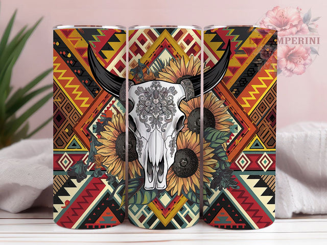 Boho Skull Aztec Western Tribal Tumbler, Skull Tumbler, Aztec Tumbler, Western Tumbler, Tribal Tumbler, 20oz Sublimation Wrap, Artistic Tumbler Sublimation Li Zamperini 