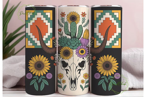 Boho Skull & Floral 20oz Tumbler Wrap Sublimation PixelChick 
