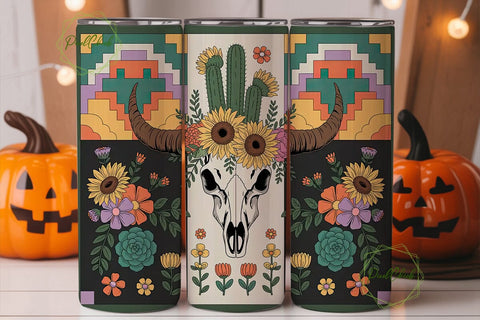 Boho Skull & Floral 20oz Tumbler Wrap Sublimation PixelChick 
