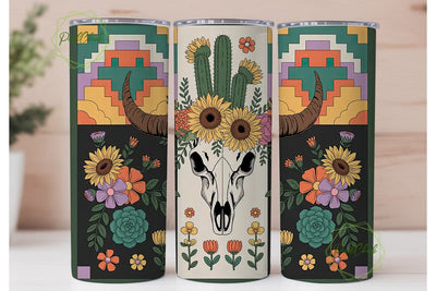 Boho Skull & Floral 20oz Tumbler Wrap Sublimation PixelChick 