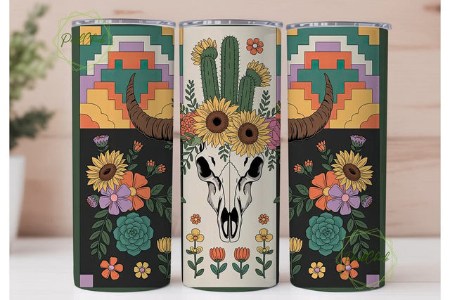 Boho Skull & Floral 20oz Tumbler Wrap Sublimation PixelChick 