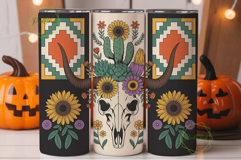 Boho Skull & Floral 20oz Tumbler Wrap Sublimation PixelChick 