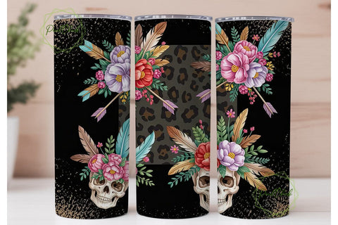 Boho Skull Floral Tumbler Wrap PNG Sublimation PixelChick 