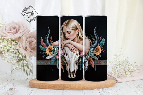 Boho Skull Girl 20oz Tumbler Wrap Sublimation sassyprint 