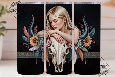 Boho Skull Girl 20oz Tumbler Wrap Sublimation sassyprint 
