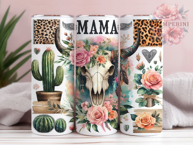 Boho Skull MAMA Roses 20oz Tumbler Wrap PNG, Boho MAMA Tumbler Png, Straight & Tapered Tumbler Wrap, Instant Digital Download Sublimation Li Zamperini 
