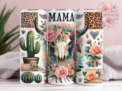 Boho Skull MAMA Roses 20oz Tumbler Wrap PNG, Boho MAMA Tumbler Png, Straight & Tapered Tumbler Wrap, Instant Digital Download Sublimation Li Zamperini 