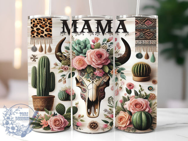 Boho Skull MAMA Roses Leopard 20oz Skinny Tumbler, Western Tumbler Png, Straight & Tapered Tumbler Wrap, Instant Digital Download Sublimation ToriDesigns 